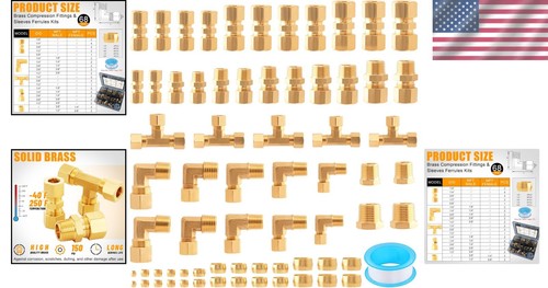 Industrial 68-Piece Brass Pipe Fittings Kit - Compatible with Various Tubing - Picture 2 of 9