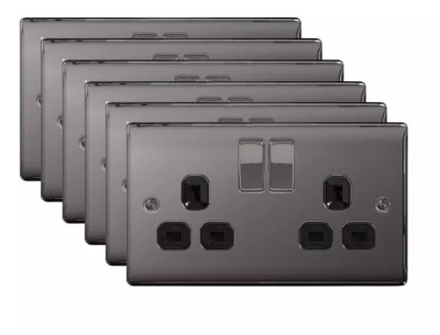 BG Nexus NBN22B Schwarz Nickel Doppelsteckdose 2 Gang Twin 13A - 1 2 3 5 10 20 Bulk