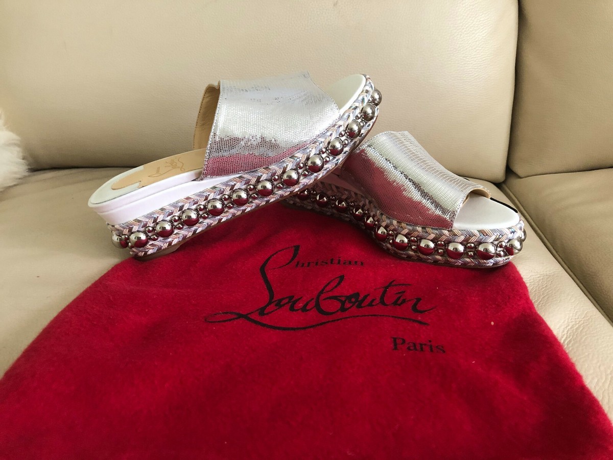 Christian Louboutin Studded Glitter Platform Wedge Sandals  display picture 1