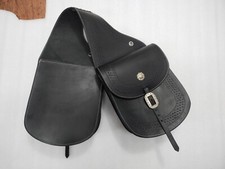 Beautiful Black Basket Handmade Tooling Leather Western Saddle Bag For Horse