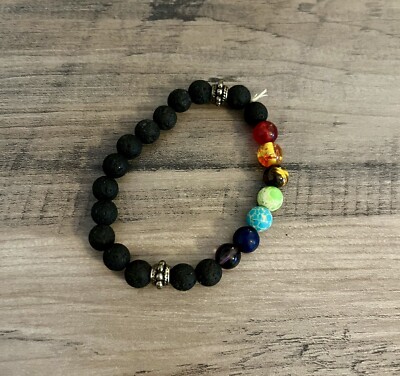 Lavastein 7 Chakra Armband Männer Frauen Unisex, NEU Elastisch