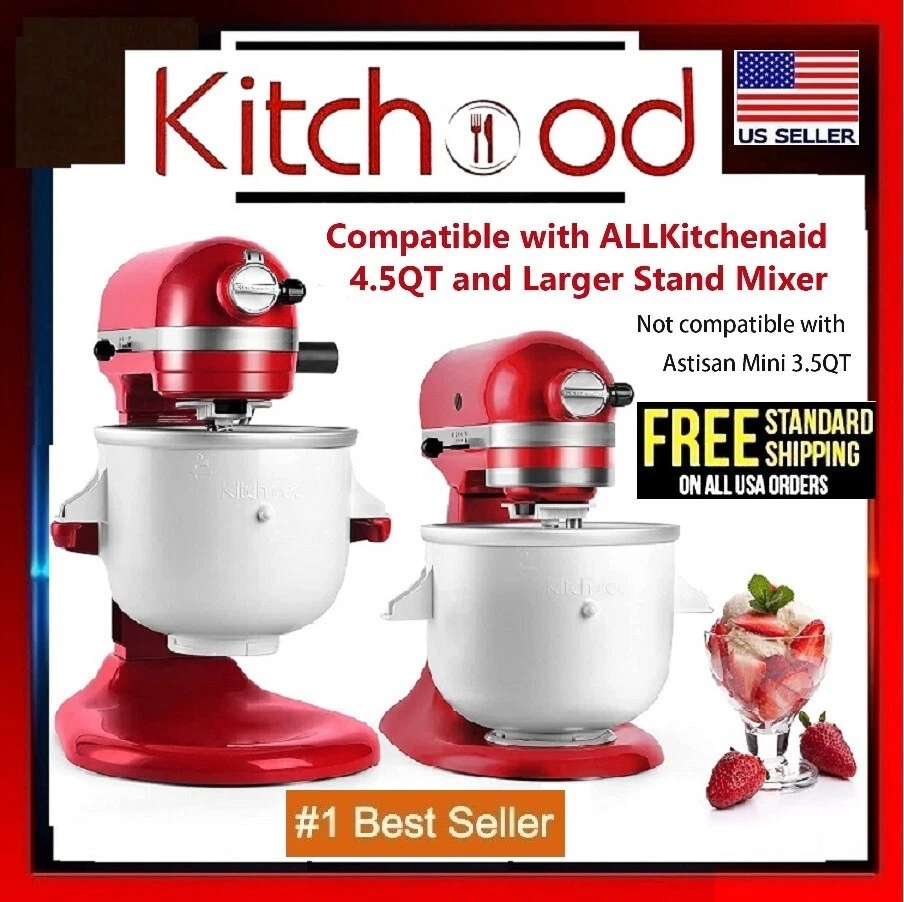 KITCHOOD Ice Cream Maker Attachment for Kitchenaid Stand Mixer,2-Quart  Frozen Yogurt - Ice Cream & Sorbet Gelato Maker,Fits 4.5 qt and Larger