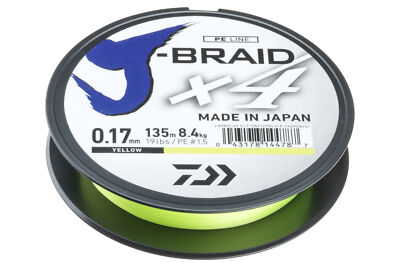 DAIWA J-BRAID X4, 135m, gelb, Geflochtene Angelschnur
