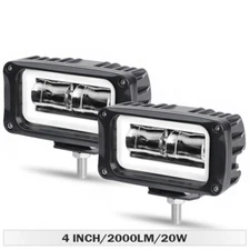 2X 4inch LED Work Light Bar Spot Driving Fog Light Halo DRL Offroad SUV Truck