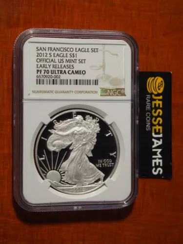 2012 S PROOF SILVER EAGLE NGC PF70 ULTRA CAMEO ER FROM SAN FRANCISCO SET