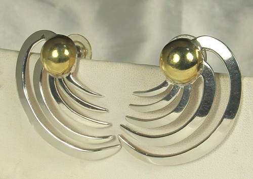 TAXCO STERLING Post Earrings 1.75" L Signed JAVIER FLORES Mexico 16g Curvilinear - Picture 8 of 9