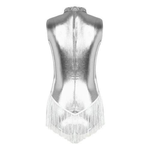 UK Womens Metallic Sleeveless Bodysuit Leotard Shiny Tassel Tap and Jazz Costume - Picture 35 of 64