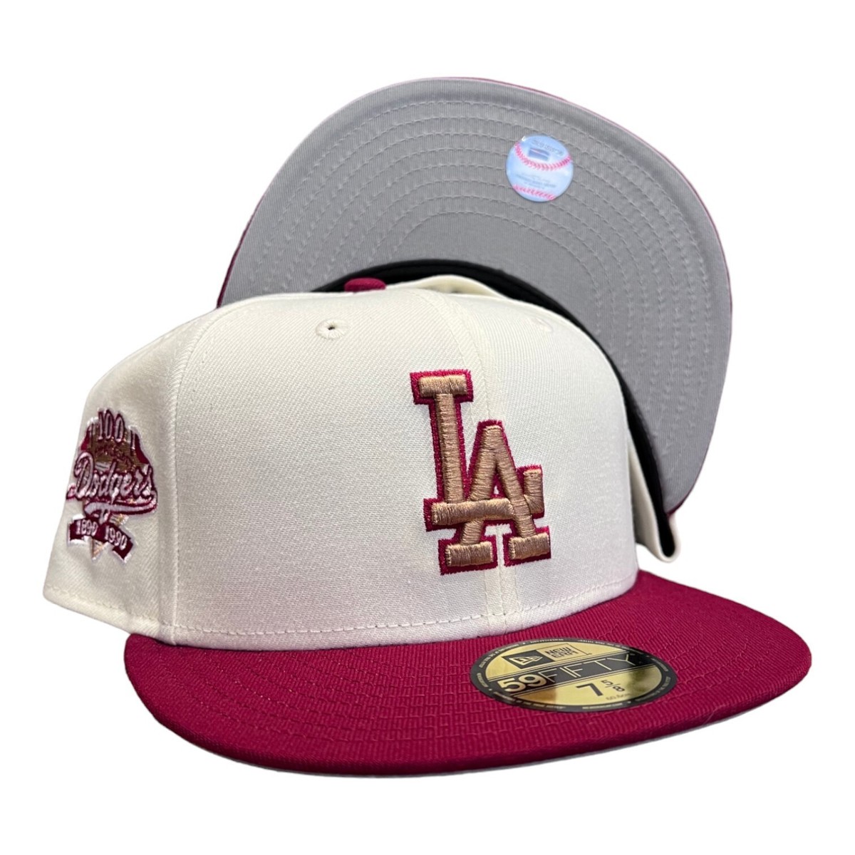 New Era Los Angeles Dodgers 59FIFTY Hat Cap White 100th Year Side