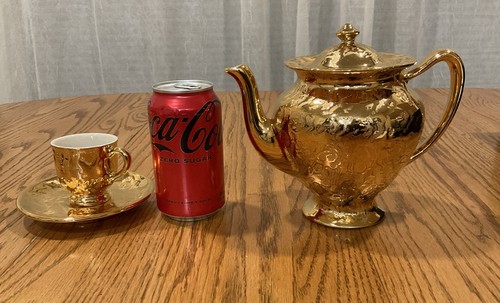 Vintage Park Ave China 22kt Weeping Gold Teapot & 3 Teacup And Saucer Sets - Picture 11 of 11