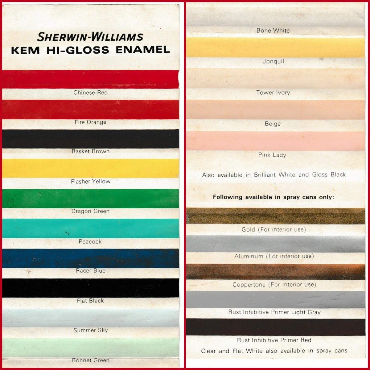 1966 Kem Hi Gloss Enamel Sherwin Williams Paint Pamphlet Color Sample Swatches