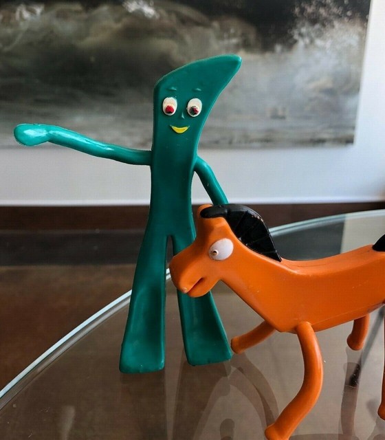 2 Vintage Gumby and Pokey Prema Bendable 6" Toy Figure Set Lot by JESCO