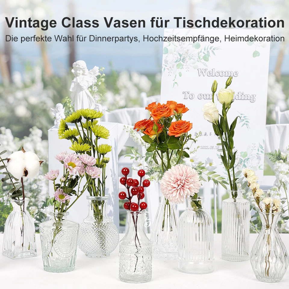 16 Mini Glasvasen für Tischdeko kleine Vasen Hochzeitsdeko Vintage Vasen Deko - Bild 3 von 4