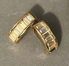 Vintage CHRISTIAN DIOR Baguette Pave Rhinestone Goldtone Post Earrings Mint
