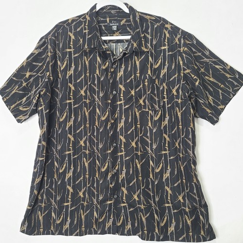 GUC Van Heusen Mens 2XL Black Tropical Casual Short Sleeve Hawaiian Shirt