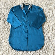 Vintage Victorias Secret Pajama Shirt Top Blue Womens Small Gold Label
