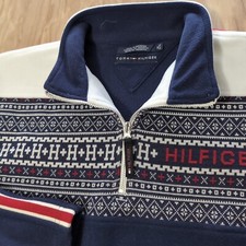 Tommy Hilfiger Mens Sweater XL Fair Isle Warm Fleece Logo Side Striped Shirt