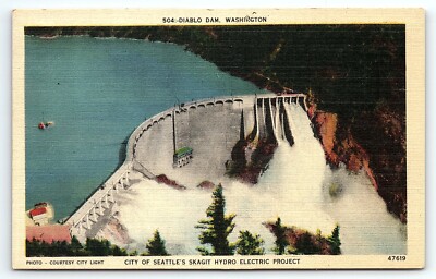 1940s DIABLO DAM WASHINGTON SEATTLE SKAGIT HYDRO ELECTRIC PROJECT POSTCARD P5763