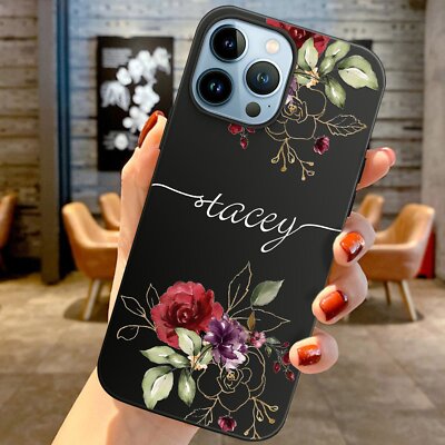 Flower Personalised Name For iPhone 16 Pro Max 15 14 13 11 12 XR Soft Case Cover