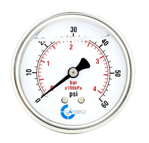 2-1/2" Pressure Gauge, Stainless Steel Case, Liquid Filled, Back Mnt 0-60 PSI - Picture 1 of 5