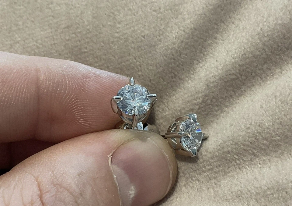 Серьги-гвоздики с одним бриллиантом 2,0 карата созданные в лаборатории серебро 925 пробы платина - Изображение 3 из 4