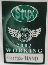STYX / REO SPEEDWAGON - ORIGINAL 2002 TOUR CONCERT TOUR CLOTH BACKSTAGE PASS