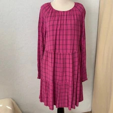 Universal Thread 2-Tier Checkered Long Sleeve Dress, Size Small