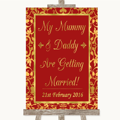 Personalisiertes Hochzeitsschild rot & gold Mama Papa heiraten