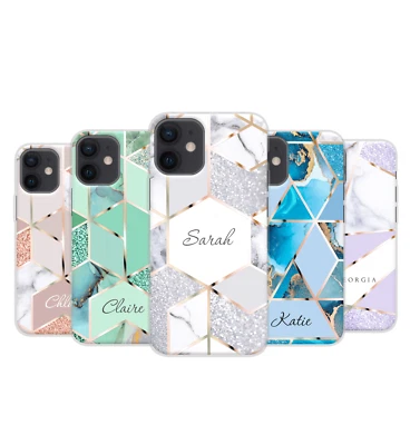 PV PERSONALISED Personalised Phone Case Marble Custom Name Soft Cover For iPhone XR 11 12 13 14
