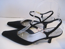 Stuart Weitzman Black Satin Sling back Heels Shoes w/Crystals Size 6 M