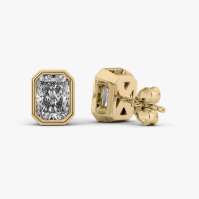 Lab Grown Diamond CVD 18K Yellow Gold 2 Ct IGI Certified Earrings Radiant Stud