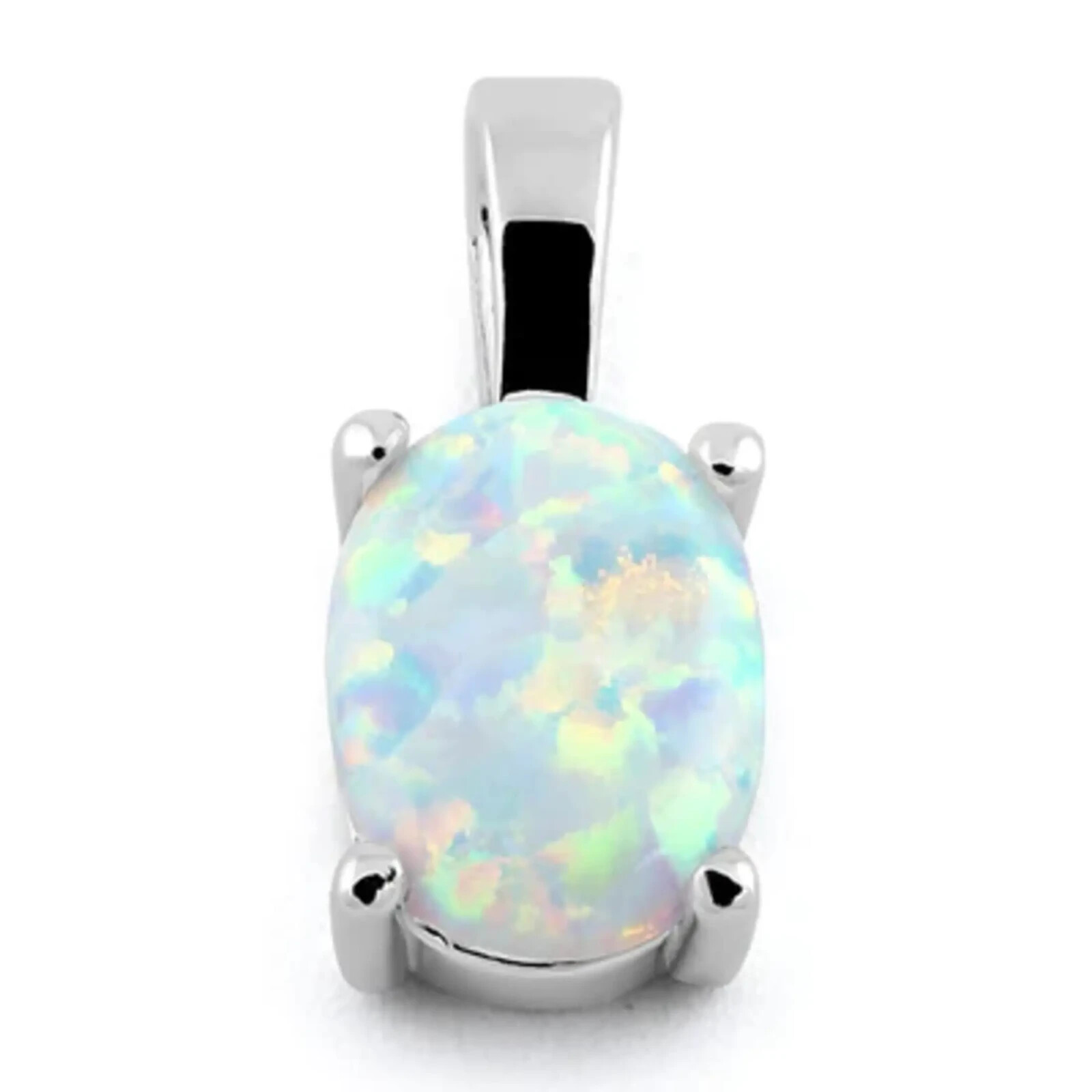 Oval Shape White Opal Pendant Necklace set in Solid Sterling Silver