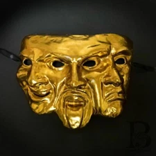 Three-face Masquerade Party Mask Gold