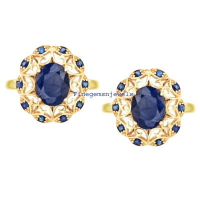 Natural Blue Sapphire Gemstones 925 Sterling silver Gold Plated Cufflinks #456