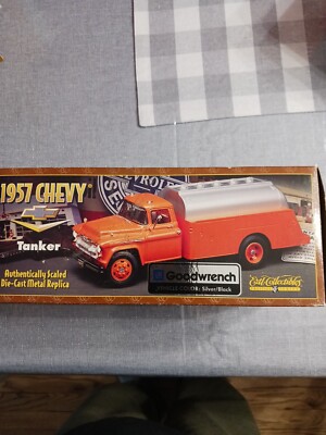 1957 CHEVY TANKER TRUCK 1:25 ERTL PRESTIGE SERIES REPLICA, SILVER/BLACK  NIB