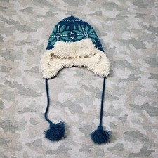 Life Is Good Earflap Beanie Womens One Size Fits All Blue Snowflake Print Nordic