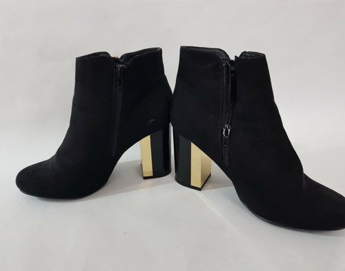 Womens New Looks Block Heels Ankle Gold 