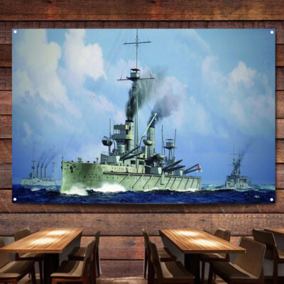 HMS Dreadnought Battleship 1915 Poster Flag Warship Wall Art Banner Room Decor 1