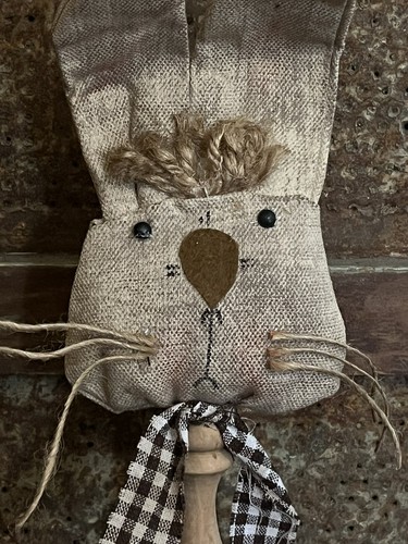 Grubby Primitive rustikale Osterhase Kaninchen Spindelpuppe 12" bewegliche Ohren Ozzie - Bild 7 von 8