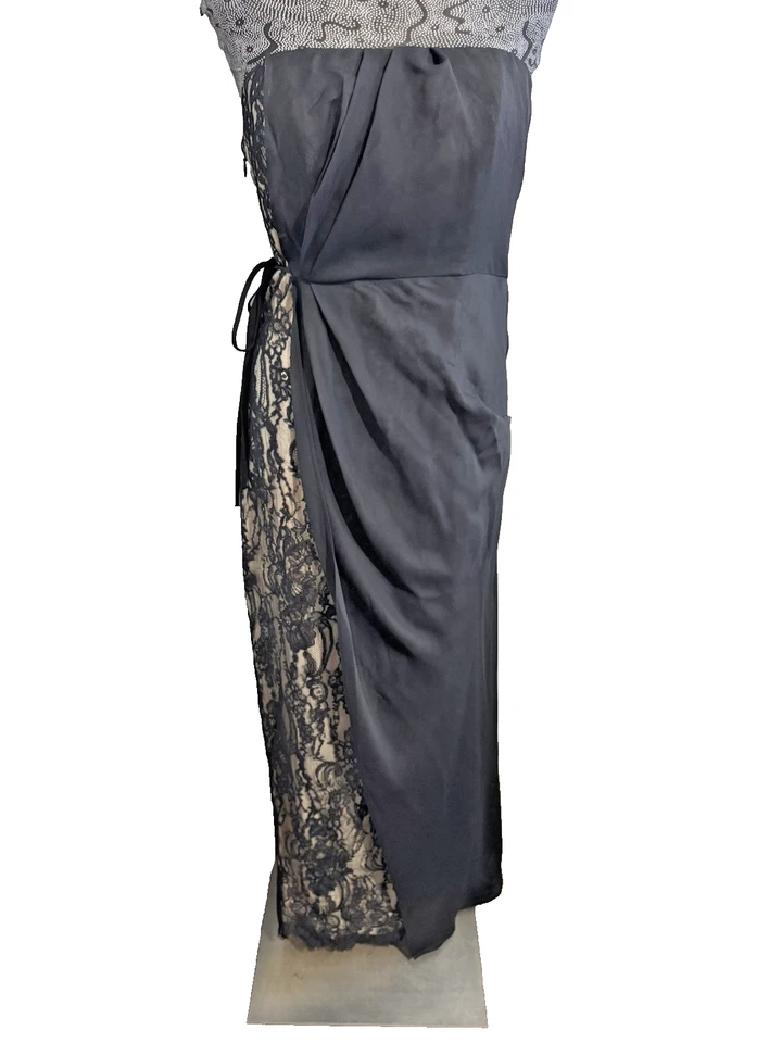 Nuevo sin etiquetas Vestido ABS by Allen Schwartz Sin Tirantes Encaje Superpuesto Gasa Negro Talla 6 Foto 2 de 4