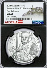 2019 Austria Silver Leopold / Austrian Mint 825th Anniversary NGC MS69 FR