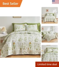 Soft Microfiber Reversible Quilt Set with Floral Print - All Season Bedspread