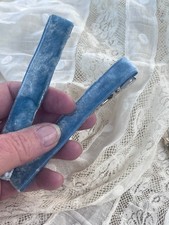 Vintage French Blue Velvet Hair Clip Set 4'' Holiday Hair Bars