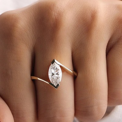 Verlobungsring 1,0 kt Marquise-Schliff Laborgefertigter Diamant Testpass 18 K Gold