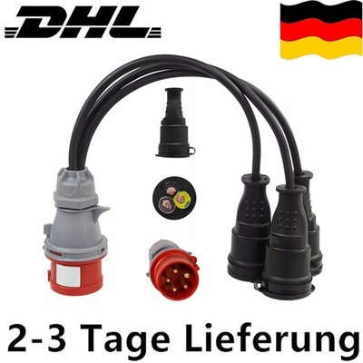 CEE Adapter Starkstrom 16A Stecker 400V auf 3x 230V Gummi Kupplung 3x3500W DHL