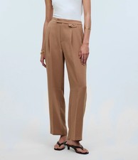 Madewell The Rosedale High-Rise Straight Pants Pleated in Crepe Khaki 8 Standard