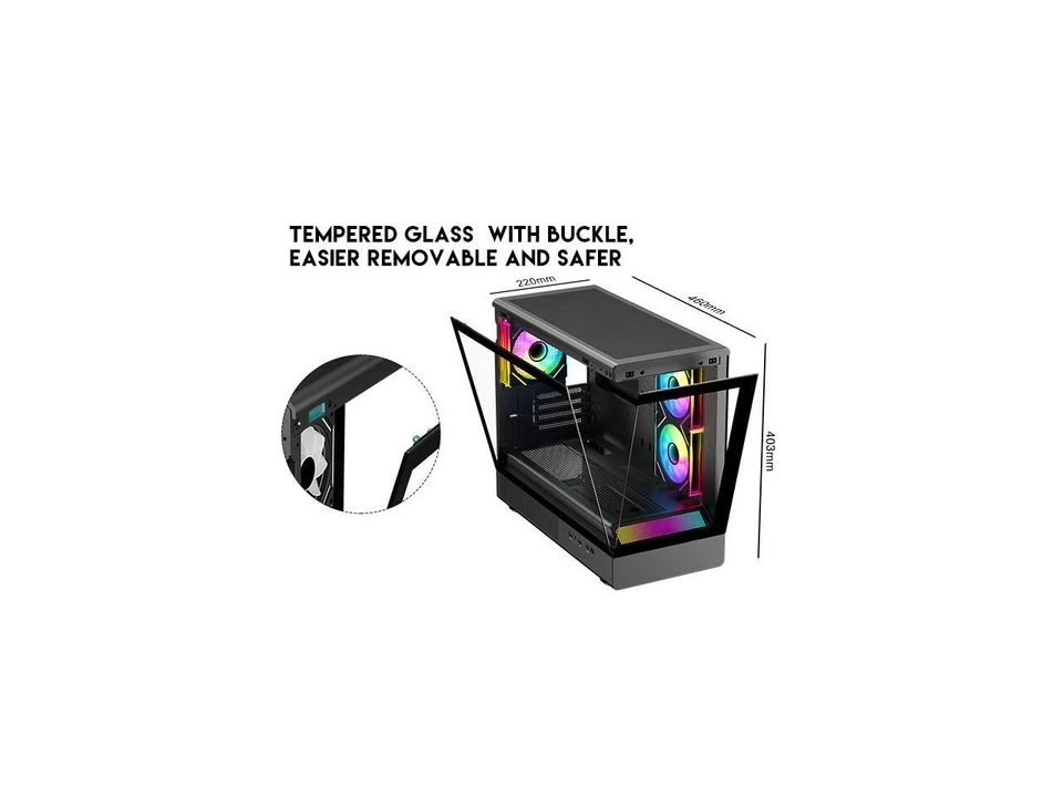 DIYPC ARGB-M1-BK Black USB3.0 Tempered Glass Micro ATX Gaming Computer Case w/ - Image 4 of 4