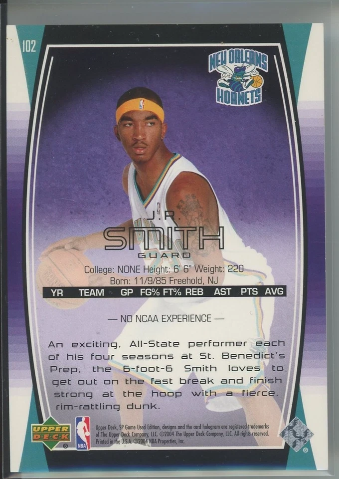 2004-05 SP Game Used Edition J.R. Smith #102 Authentic Rookies RC 1/1 - Image 2 of 2