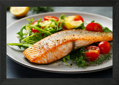 Gegrillter Lachs mit Salat gerahmtes Wandbild Poster Leinwandbild Bild