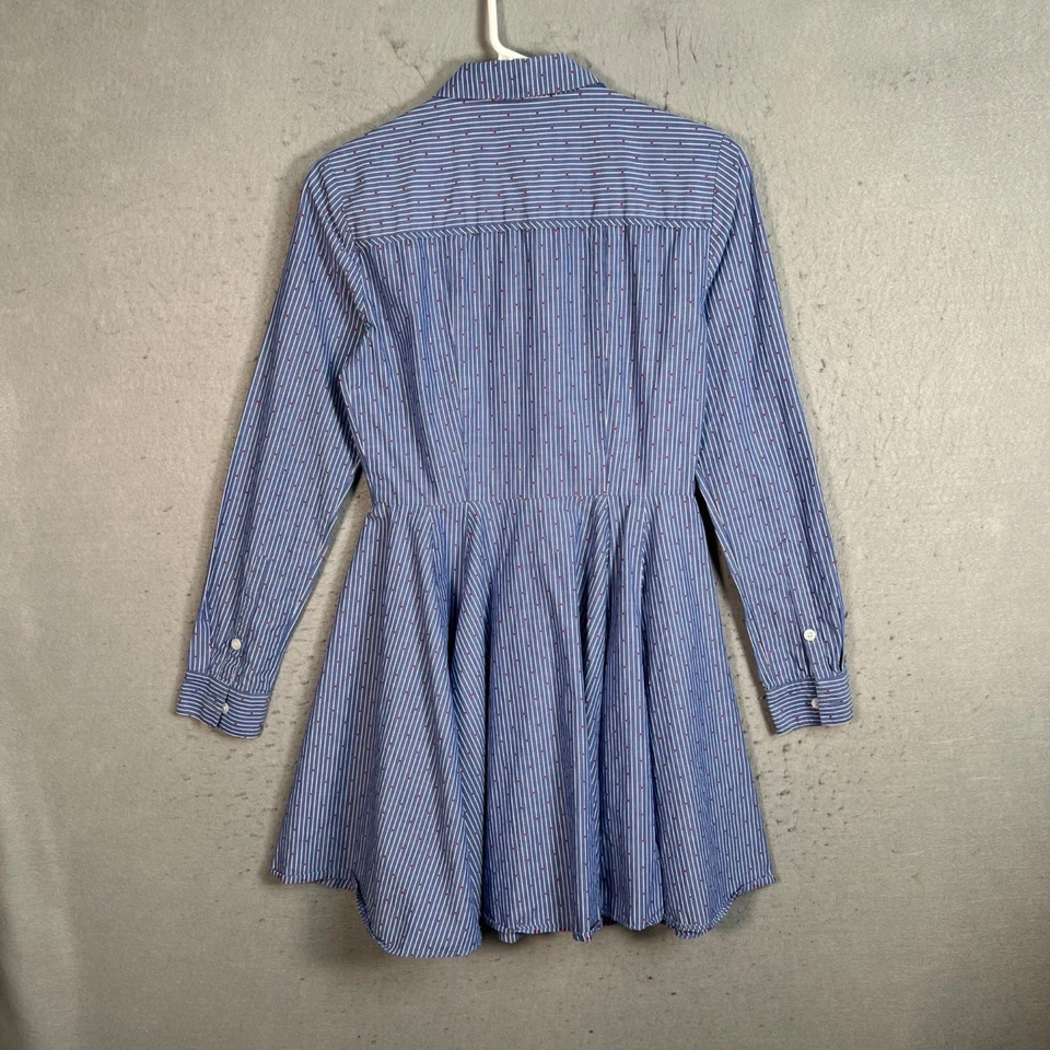 Vestido camisero BCBGGeneration talla 2 azul y rojo a rayas con botones calce y acampanado Foto 2 de 4