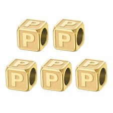 Steels Letter Beads, 5 Pcs Large Square Metal Letter Charms, P, Gold